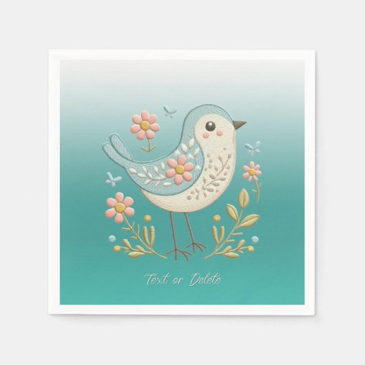 Serviette En Papier Petite Broderie Florale d'oiseaux serviettes verte (Devant)