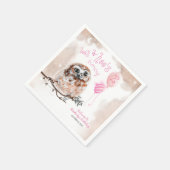 Serviette En Papier Petite chouette rose Aquarelles blanches Anniversa (Coin)