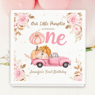 Serviette En Papier Petite Citrouille Camion Rose Fille Automne 1er An
