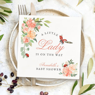 Serviette En Papier Petite Dame Coccinelle Roses Fille Baby Shower