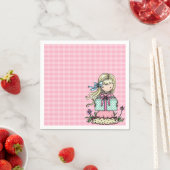 Serviette En Papier Petite fille Anniversaire Fête Pink Plaid Napkins (En situation)
