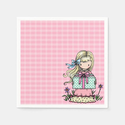 Serviette En Papier Petite fille Anniversaire Fête Pink Plaid Napkins (Devant)