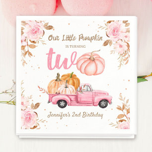 Serviette En Papier Petite Fille au Camion Rose Citrouille Anniversair