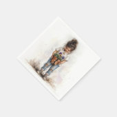 Serviette En Papier Petite Fille avec des Pensées dans un Pot Cassé (Coin)