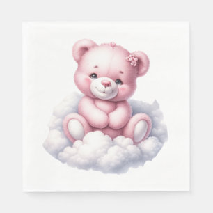 SERVIETTE EN PAPIER PETITE FILLE DE BÉBÉ ROSE PORTER SUR UN NUAGE