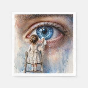 Serviette En Papier Petite Fille Essuyant une Larme