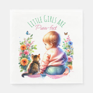Serviette En Papier Petite fille et chaton   Baby shower aquarelle