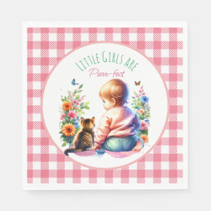 Serviette En Papier Petite fille et chaton Baby shower aquarelle