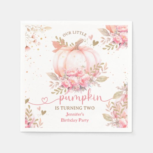 Serviette En Papier Petite fille florale rose Citrouille automne 2e an (Devant)