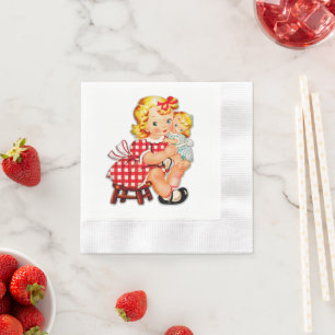 Serviette En Papier Petite fille rétro vintage poupée enfant