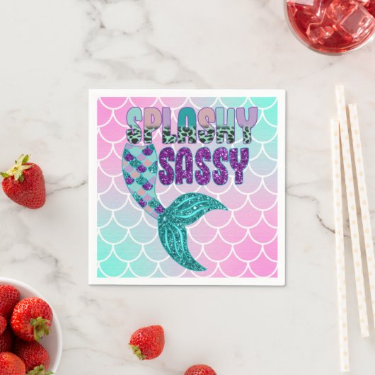 Serviette En Papier Petite fille Splashy rose violet vert de sirène Qu (En situation)
