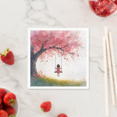 Serviette En Papier Petite fille sur une aile de cerisier (En situation)