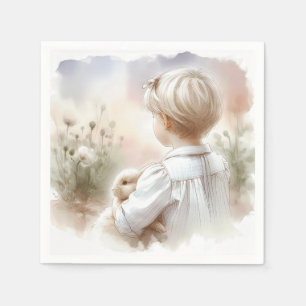 Serviette En Papier Petite fille tenant un lapin