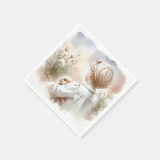 Serviette En Papier Petite fille tenant un lapin (Coin)