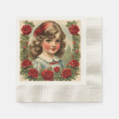 Serviette En Papier Petite fille vintage avec roses (Devant)
