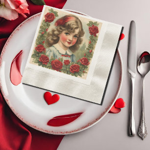 Serviette En Papier Petite fille vintage avec roses