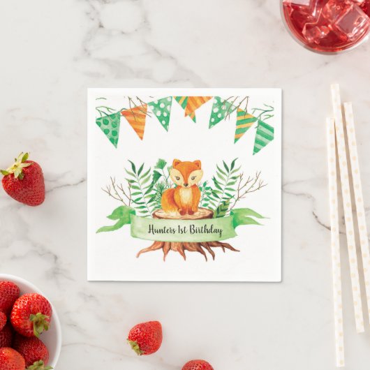 Serviette En Papier Petite Fox Forest Aquarelle fête d'anniversaire Pe (En situation)