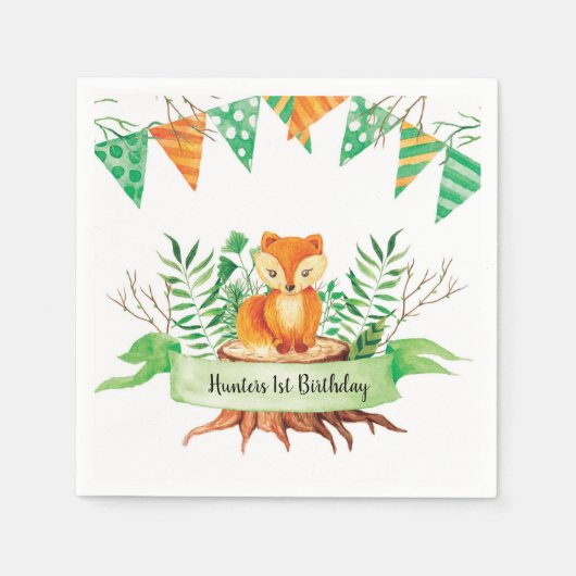 Serviette En Papier Petite Fox Forest Aquarelle fête d'anniversaire Pe (Devant)