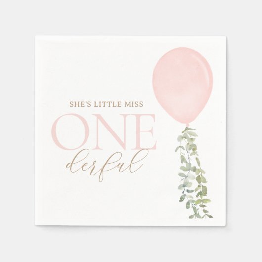 Serviette En Papier Petite Miss Onederful Balloon rose Anniversaire (Devant)