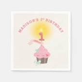 Serviette En Papier Petite Miss Pink Cupcake Fille 1er anniversaire (Devant)