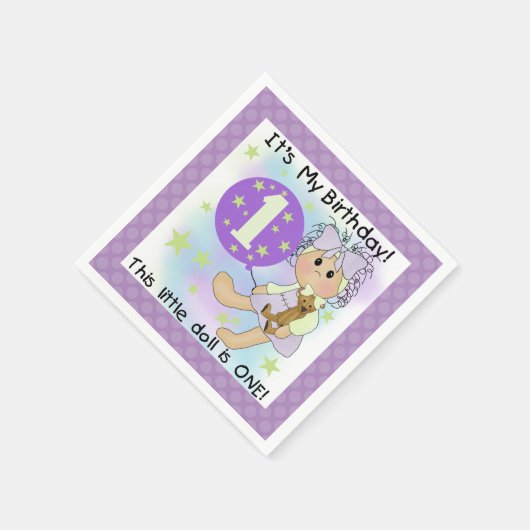 Serviette En Papier Petite poupée fille 1er Anniversaire Papier servie (Coin)