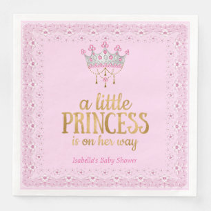 Serviette En Papier Petite Princesse en route Couronne Rose Or Fête