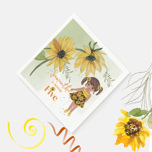 Serviette En Papier Petite Tournesol Aquarelle Cinquième Fille Anniver