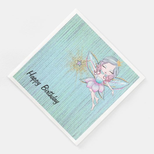 Serviette En Papier Petites fées en rose et bleu Anniversaire (Coin)