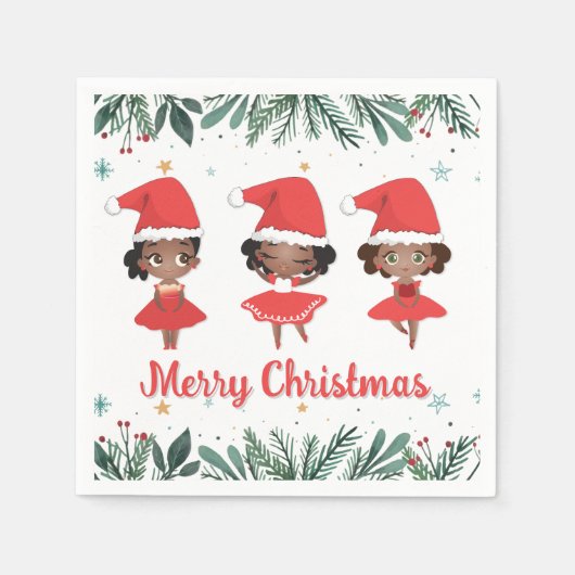 Serviette En Papier Petites filles Noël Père Noël Ballerinas (Devant)