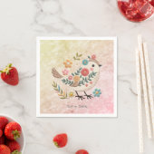 Serviette En Papier Petites fleurs Feuilles d'oiseaux serviettes roses (En situation)