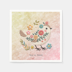 Serviette En Papier Petites fleurs Feuilles d'oiseaux serviettes roses