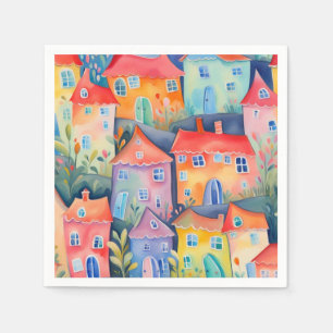 Serviette En Papier Petites maisons pastel de couleur douce, couleur p