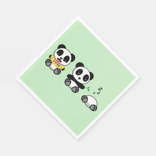 Serviette En Papier Petites pandas mignonnes sur vert (Coin)