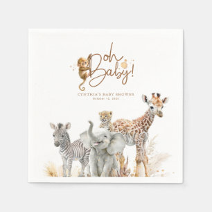 Serviette En Papier Petits animaux Jungle Baby shower Safari Brown