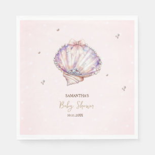 Serviette En Papier Petits Coquillages Perles Diamants Points Fête Pré