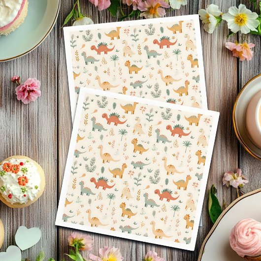 Serviette En Papier Petits Dinosaures Beige Neutre Tons