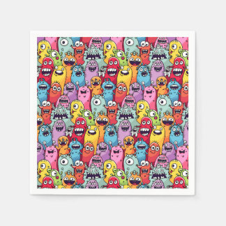 Serviette En Papier Petits monstres enfants maternelle visages drôles