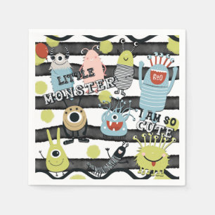 Serviette En Papier Petits Monstres Mignons Rayure Aquarelle Chic Mode