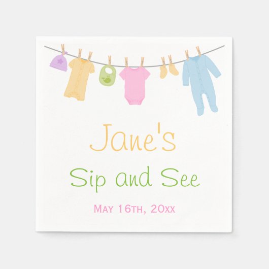 Serviette En Papier Petits vêtements bébé Sip et voir (Devant)