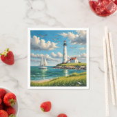 Serviette En Papier Phare Blanc Avec Voilier (En situation)