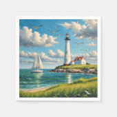 Serviette En Papier Phare Blanc Avec Voilier (Devant)