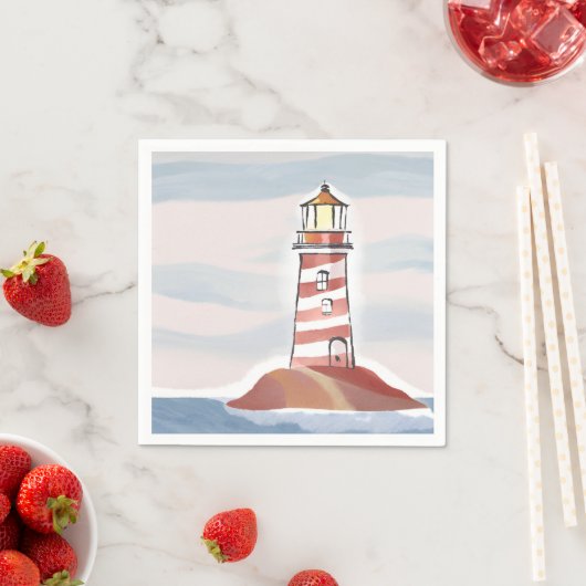 Serviette En Papier Phare classique | Aquarelle côtière océanique (En situation)