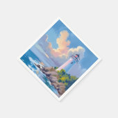 Serviette En Papier Phare côtier | Vagues de l'océan bleu mer (Coin)
