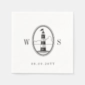 Serviette En Papier Phare de Beach | Monogramme noir minimal doux (Devant)