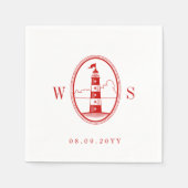Serviette En Papier Phare de Beach | Monogramme rouge Crimson (Devant)