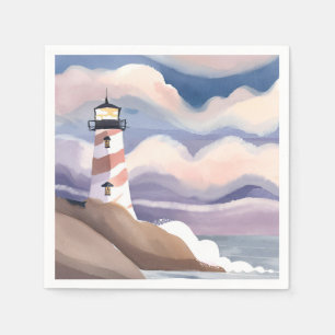 Serviette En Papier Phare de bord de mer Peinture à l'aquarelle de l