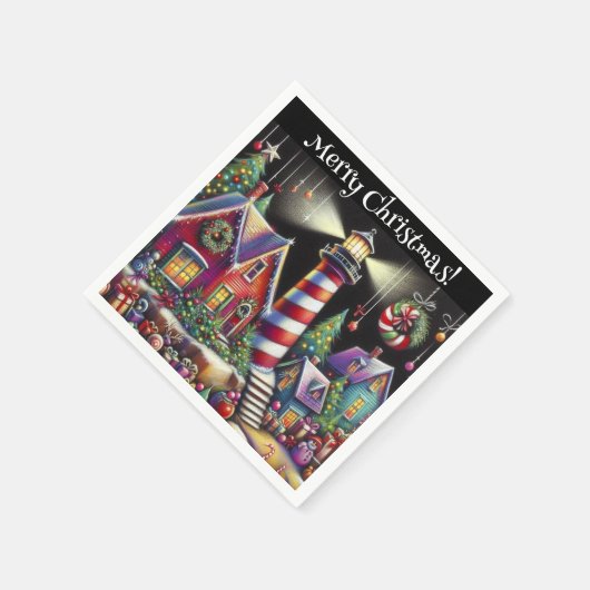 Serviette En Papier Phare de Noël fantastique Personnalisé (Coin)