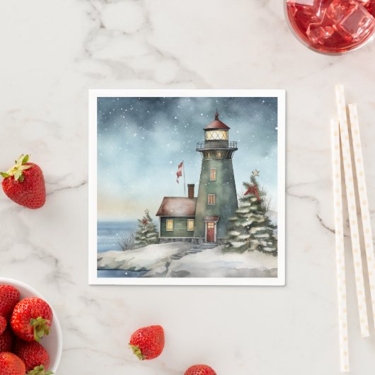 Serviette En Papier Phare d'hiver Nautical Beach Noël (En situation)
