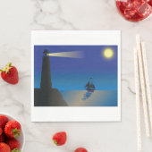 Serviette En Papier Phare et voilier à Night Moonlit Ocean (En situation)