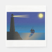 Serviette En Papier Phare et voilier à Night Moonlit Ocean (Devant)